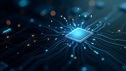 Digital Background A close-up of the AI neural core shows energy pulses and microchip arrays in a minimal sci-fi aesthetic (1)