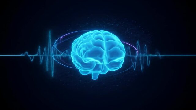 Digital brain illustration with pulse wave graphic