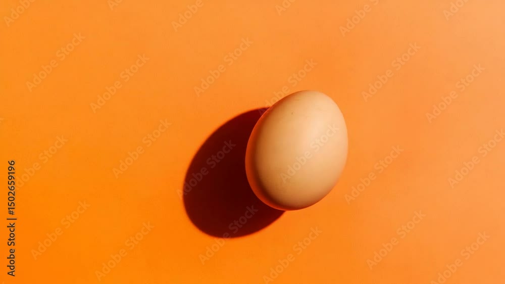 Poster Natural brown eggs cast shadows on a vibrant orange backdrop, creating a visually appealing arrangement that highlights the simplicity and richness of farm fresh produce