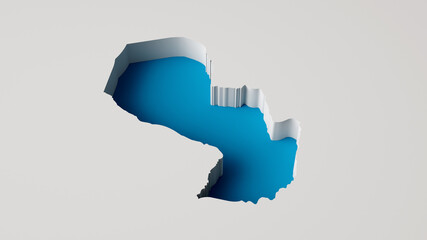 Paraguay Map 3d inner extrude map Sea Depth in blue with inner shadow. 3d illustration