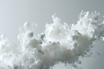 Abstract white cloud-like form,  bubbles swirling against a light gray background