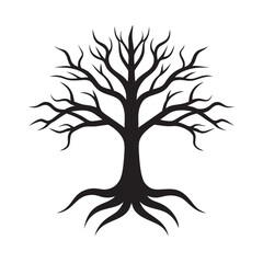 Tree With Mirrored Roots And Branches Silhouette