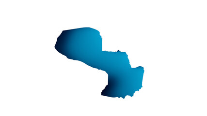 Fototapeta premium Paraguay Map 3d inner extrude map Sea Depth in blue with inner shadow isolated on white. 3d illustration