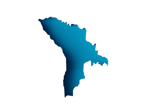 Moldova Map 3d inner extrude map Sea Depth in blue with inner shadow isolated on white. 3d illustration