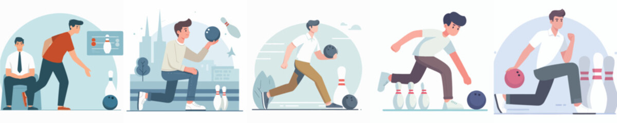 vector of a young man playing bowling