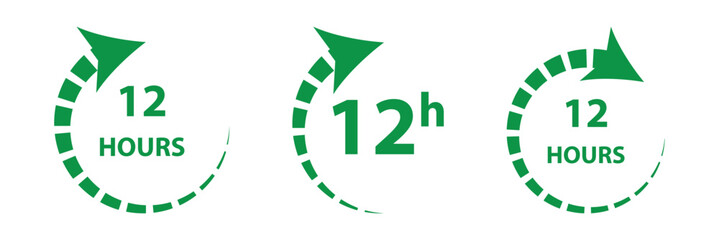 Obraz premium 12 hours service icon. 12 hours service duration sign. Flat design vector illustration on white background. Eps 10.