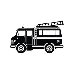 Fire Truck Silhouette Vector  Black and White Emergency Vehicle Icons Isolated on White Background
