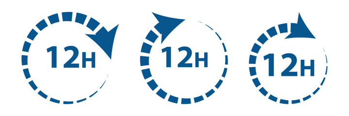 12 hours service icon. 12 hours service duration sign. Flat design vector illustration on white background. Eps 10.