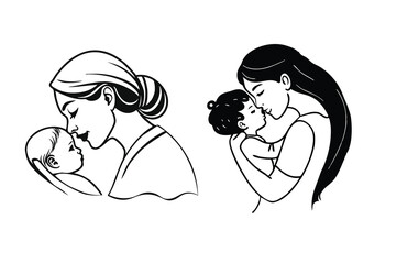 mother and baby icon art vector 