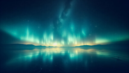 Mesmerizing Aurora Borealis Celestial Dance Reflected on Calm Waters