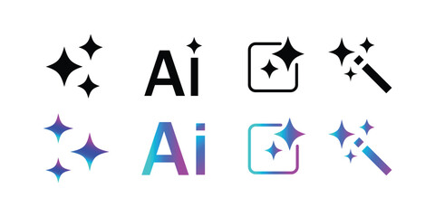 AI generated icon on white background. AI generate button and AI star and square icon. Artificial intelligence and Machine learning icon button concept in trendy neumorphic style.