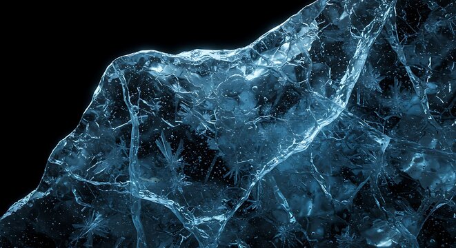 abstract blue frozen ice isolated black background like cold planet