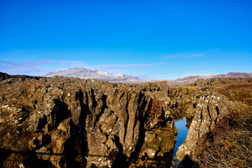The landscape view of thingvellir national park of Icelan , Travel landmark destination in Iceland.