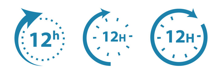 12 hours service icon. 12 hours service duration sign. Flat design vector illustration on white background. Eps 10.