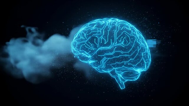 Digital human brain illustration against abstract fog background