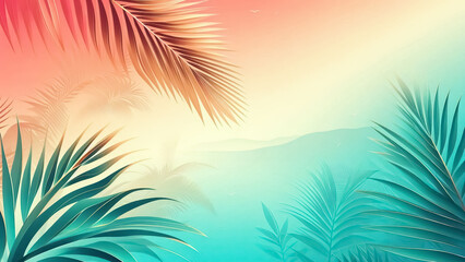 Vibrant Tropical Paradise Palm Leaves and Sunset Hues