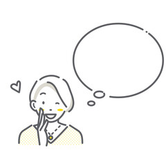 笑顔の女性と吹き出しのセット　シンプルでお洒落な線画イラスト