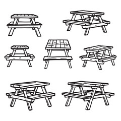 Minimalist picnic table drawing vector line art style graphic