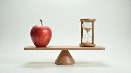 A visual metaphor of health weighed against fleeting time.