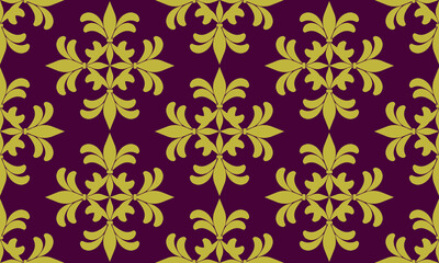 seamless pattern designs with gold damask flower on dark purple background, design for fabric or various pattern printing works.