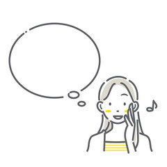 笑顔の女性と吹き出しのセット　シンプルでお洒落な線画イラスト