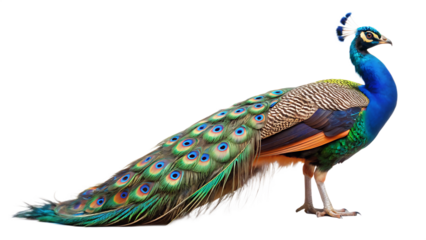  close up photograph of a full body peacock isolated on white background PNG , AI GENERATED