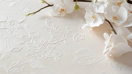 Elegant Embossed Floral Textile with White Orchids