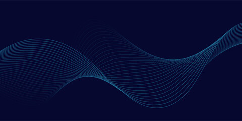 Abstract glowing wave lines on dark blue background. Dynamic wave pattern. Modern flowing wavy lines. Futuristic technology concept.