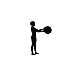 silhouette of person with gym ball on white background