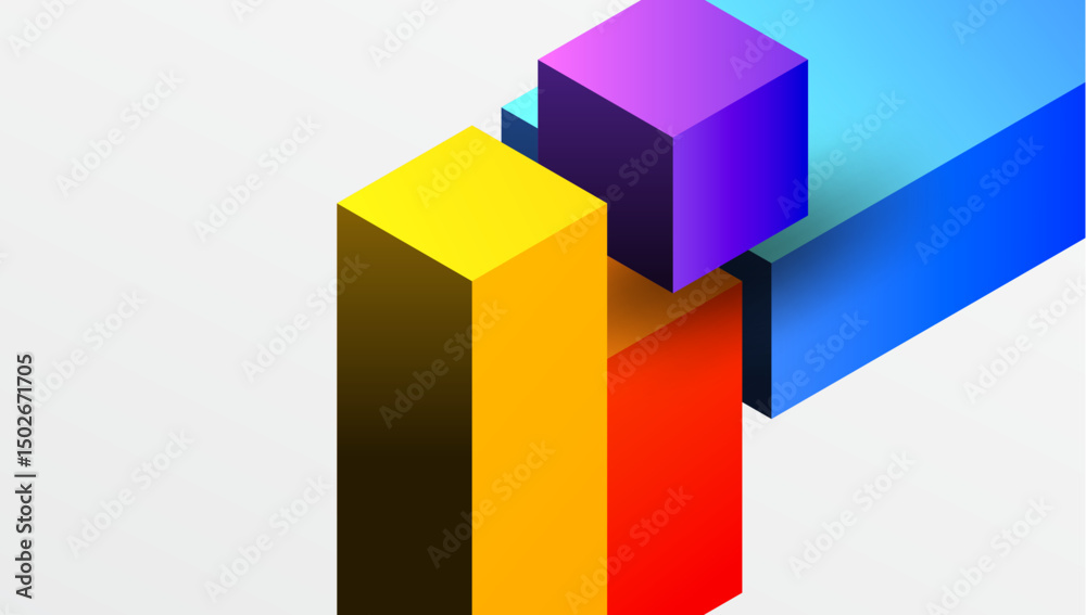 Aufkleber Abstract geometric composition. Colorful cubes intersect, creating dynamic visual effect. Bright hues dominate minimalist design.