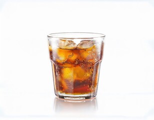 Refreshing Iced Brown Soda Drink in a Glass with Ice Cubes on White Background