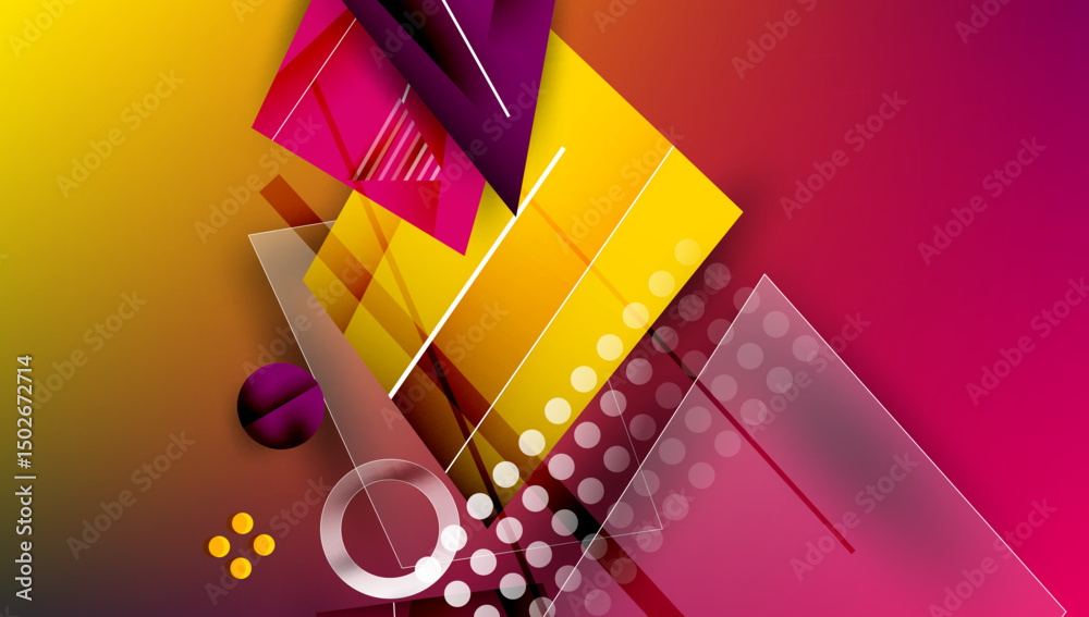 Fototapete abstract geometric composition. vibrant colors blend, creating dynamic visual experience. shapes ove
