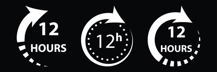 Simple black and white graphic of 12 hours icon logo vector