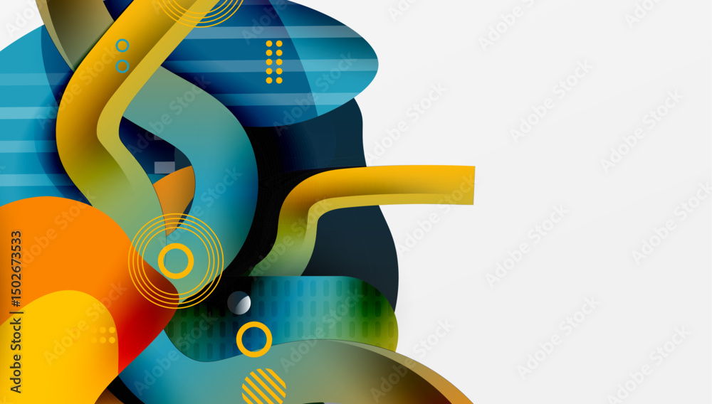 Aufkleber Abstract design features flowing shapes, vibrant colors. Overlapping layers create dynamic visual experience. Modern, artistic composition.