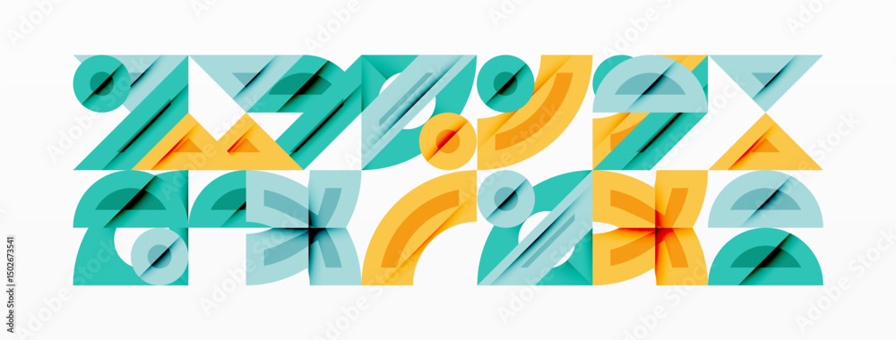 Poster abstract geometric pattern. turquoise, orange hues create retro vibe. repeating shapes suggest movem