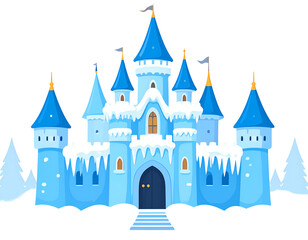 Obraz premium Icy blue fairytale castle with snow