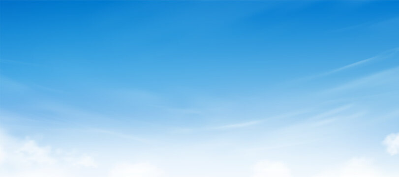 Fototapeta Sky blue background,Summer clear sky and cloud over beach,Vector cartoon horizon Spring nature landscape with bright sunny day,Nature background for screen wallpaper