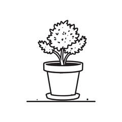 office plant in clay pot line art vector design