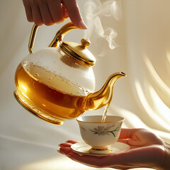 cup of green tea with teapot