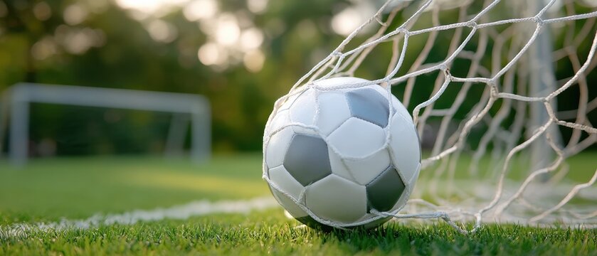 Close-up of a Soccer Ball in the Net