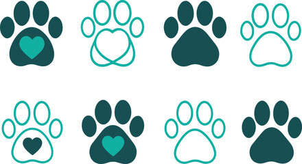  Pet paw editable stroke. footprints Pet paw, Heart with pet paw print dog cat icon, vector illustration