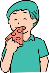 Illustration of man eating pizza
