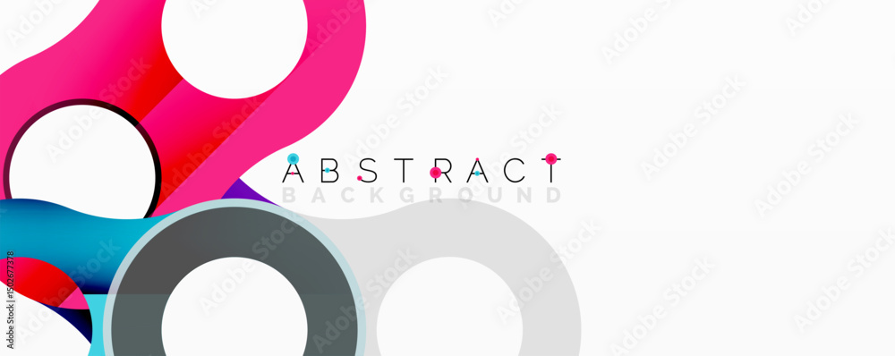 Fototapete Bright colorful shapes overlap white circles. Modern design with gradient hues creates dynamic visual effect. Simple, clean aesthetic.