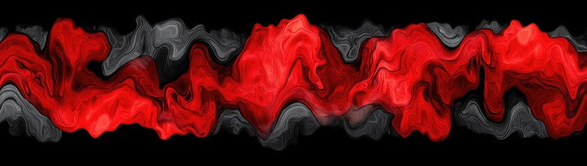Wavy abstract art with red and grey hues against a black background