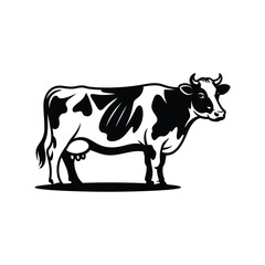 Dairy Cow Black and White Clipart, Cow Silhouette Vector Art & Illustration, Diary Fram vector