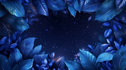 Midnight Bloom: Celestial Blue Foliage Under Starry Night