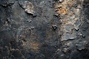Close-up of a dark, textured surface with uneven, rough patches and subtle hints of orange