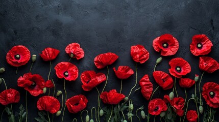 Crimson Poppies on Dark Background: A Floral Remembrance