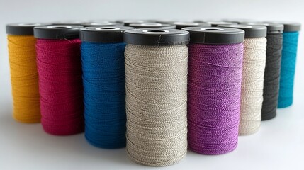 Vibrant Spectrum of Sewing Threads Arranged in a Colorful Row