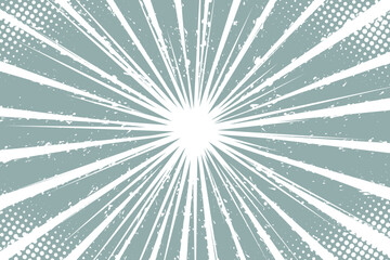 Blue-gray radial halftone comic book-style action line isolated on a white background. Speed abstract explosive polka, fast boom zoom, manga comics action design frame. Vector illustration